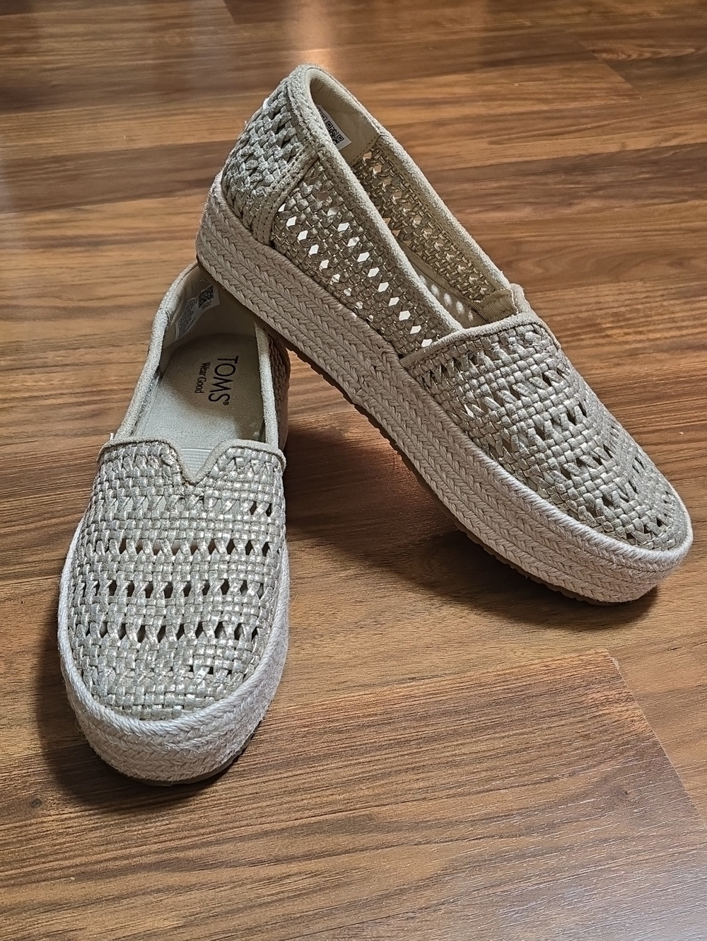 Toms Valencia Platform Espadrille - Champagne Metallic Basket Weave